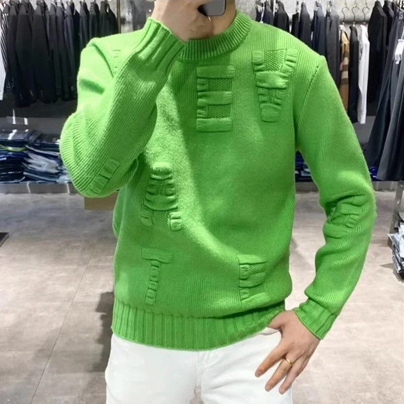 Men's Clothing Green Knit Swea - Winter Clothing Korean ulasan dan harga