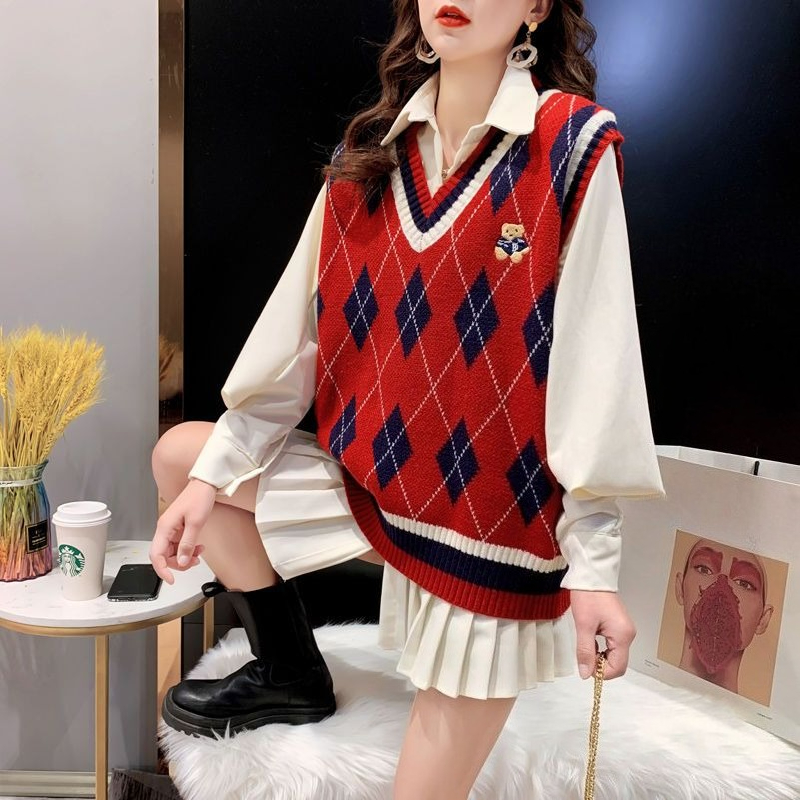 Red Knit Vests For Women Sleev - Winter Clothing Offer ulasan dan harga