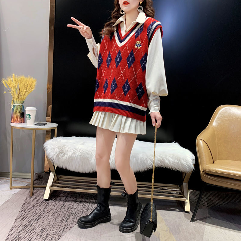 Red Knit Vests For Women Sleev - Winter Clothing Offer ulasan dan harga