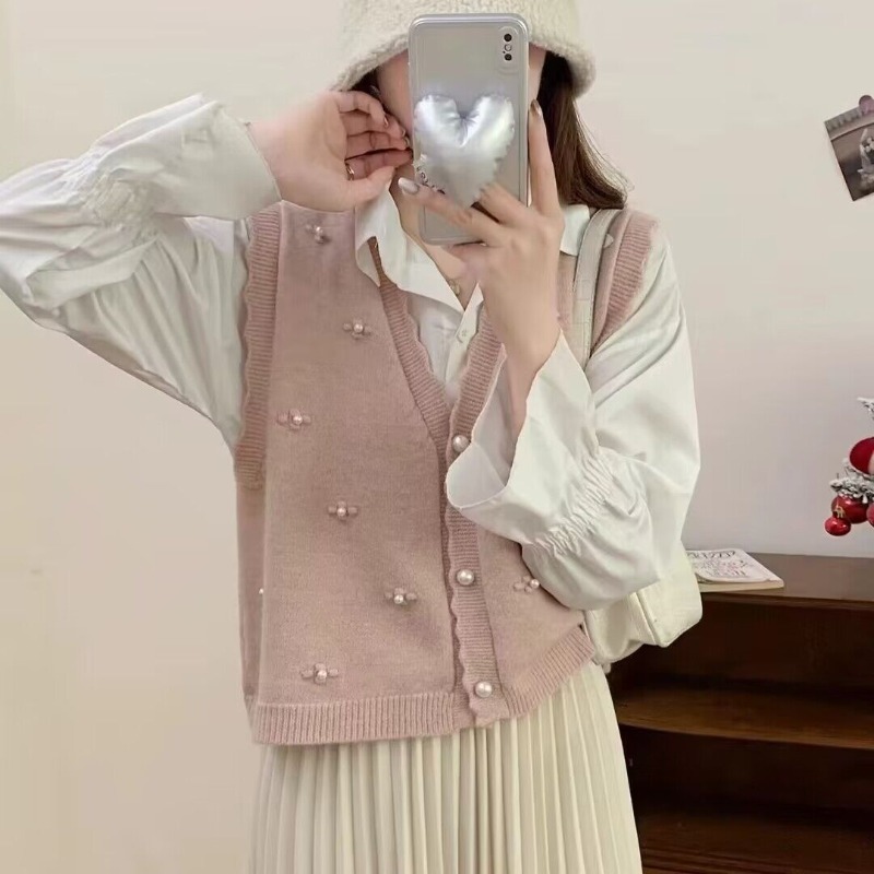 Pink Knit Vests For Women Casu - Winter Clothing Offer ulasan dan harga