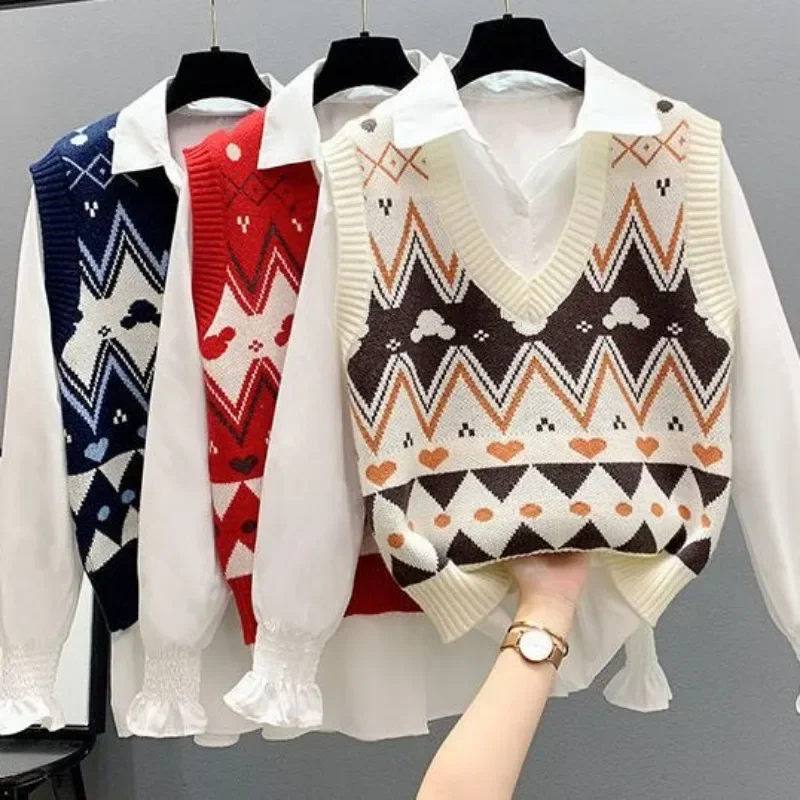 V-Neck Knit Vests for Women Sh - Winter Clothing Cute ulasan dan harga