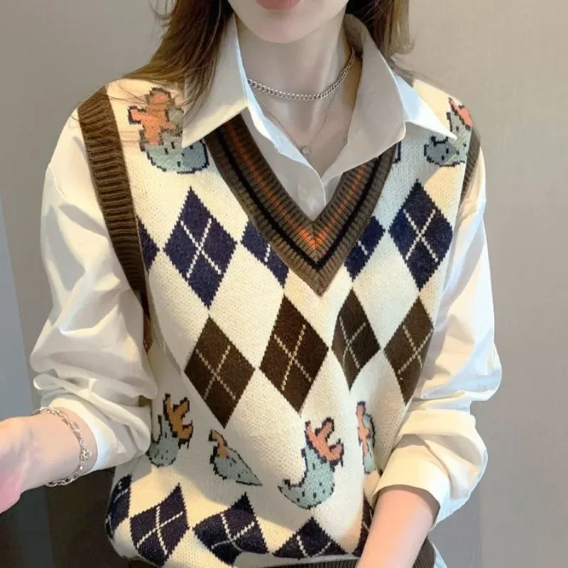 V-Neck Knit Vests for Women Sh - Winter Clothing Cute ulasan dan harga