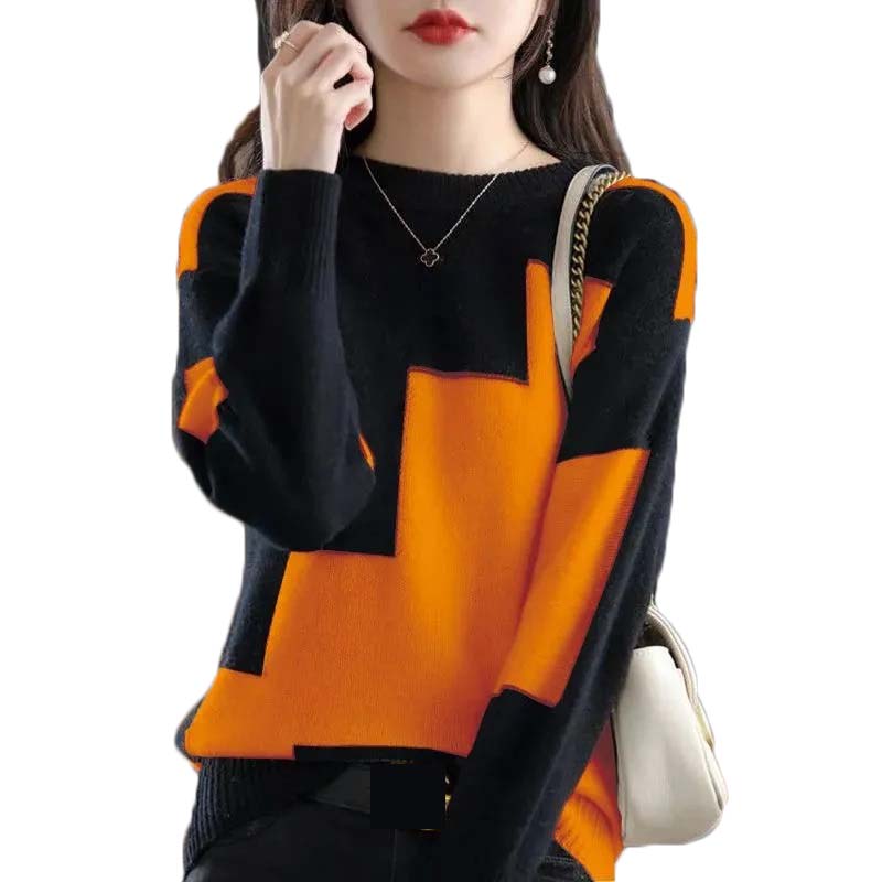 Fashion O-Neck Spliced Knitted - Winter Clothing Korean ulasan dan harga