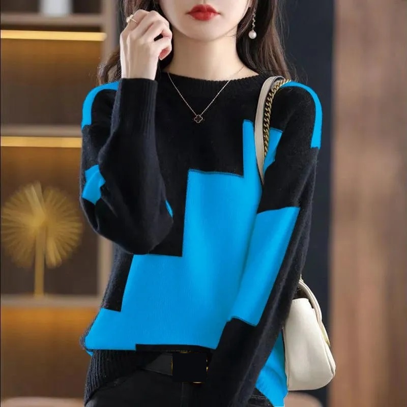 Fashion O-Neck Spliced Knitted - Winter Clothing Korean ulasan dan harga