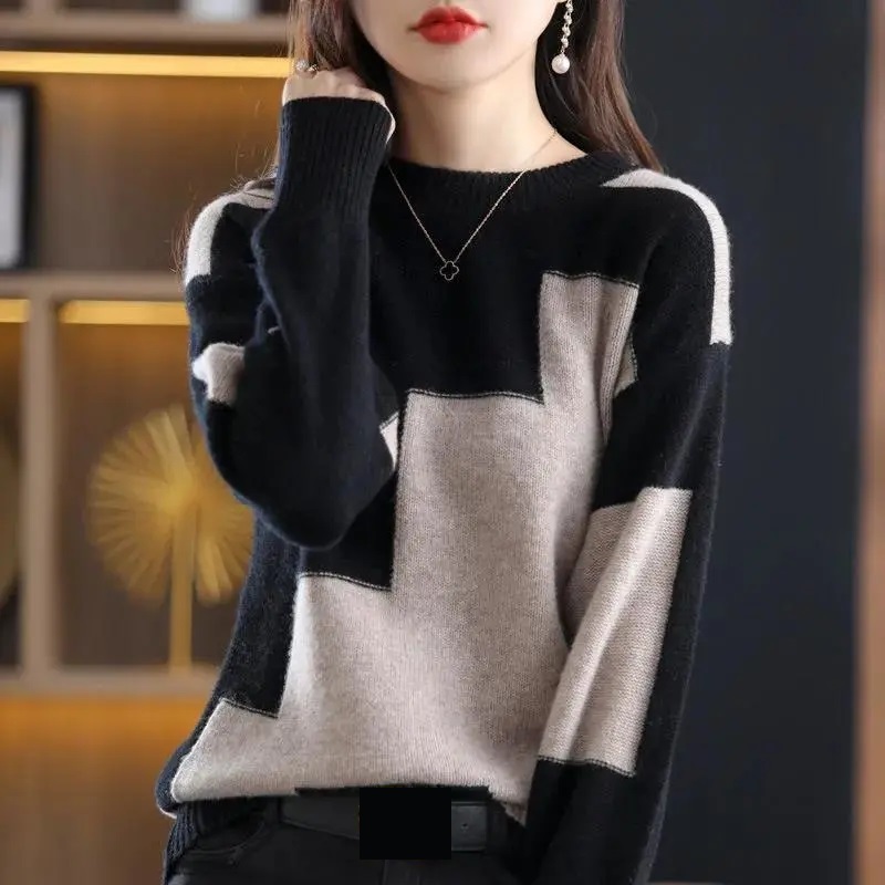 Fashion O-Neck Spliced Knitted - Winter Clothing Korean ulasan dan harga