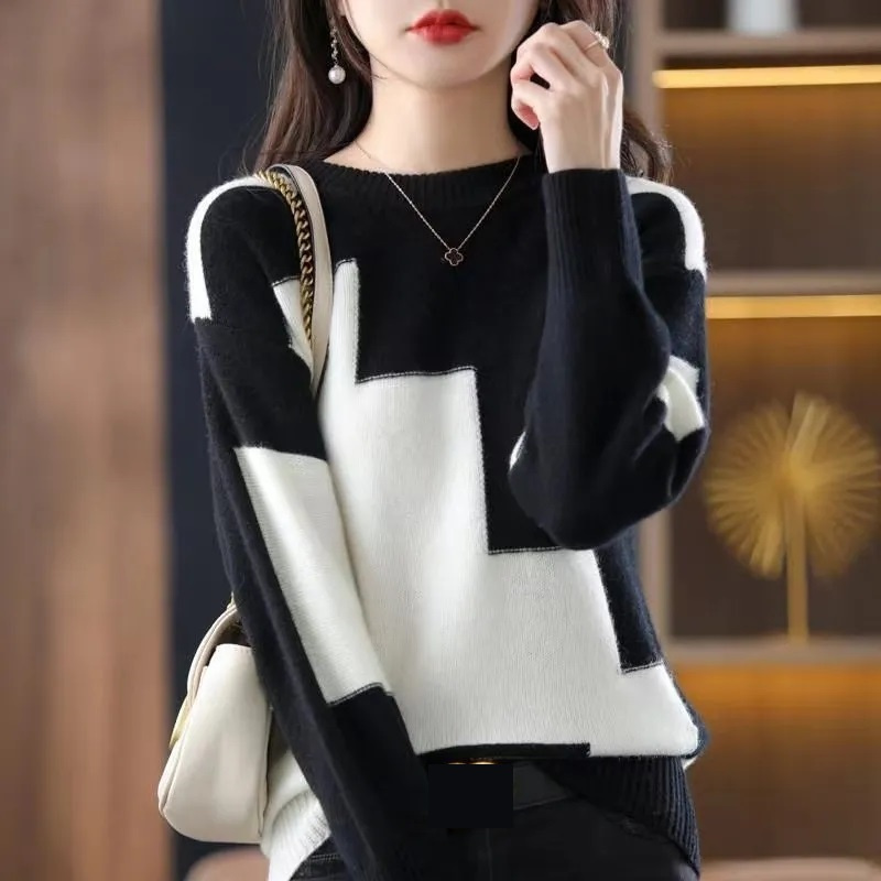 Fashion O-Neck Spliced Knitted - Winter Clothing Korean ulasan dan harga