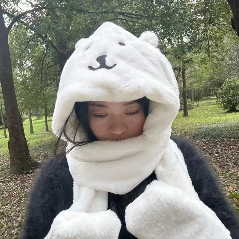 3 In 1 Plush Thick Hooded Hat  - Winter Clothing Cute ulasan dan harga