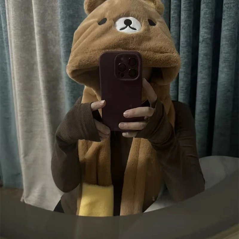 3 In 1 Plush Thick Hooded Hat  - Winter Clothing Cute ulasan dan harga