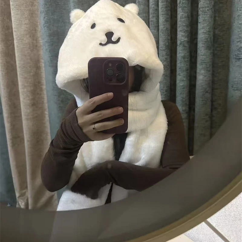 3 In 1 Plush Thick Hooded Hat  - Winter Clothing Cute ulasan dan harga
