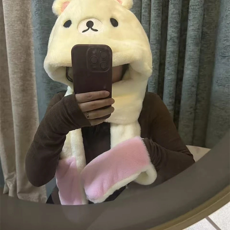 3 In 1 Plush Thick Hooded Hat  - Winter Clothing Cute ulasan dan harga