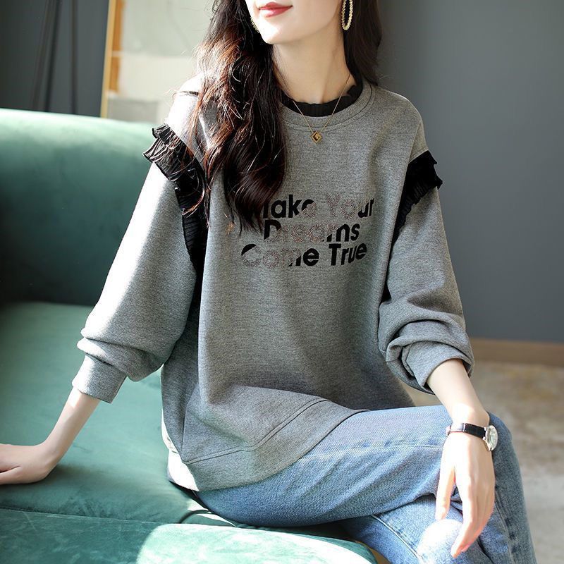 Loose Grey Woman Pullover Tops - Winter Clothing Essentials For Women ulasan dan harga