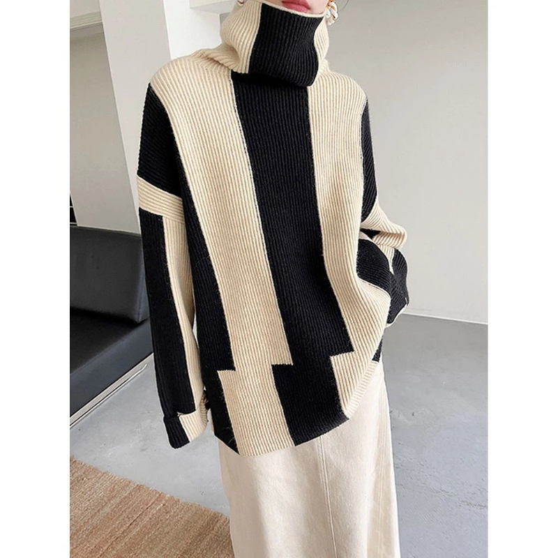 Lazy Style Striped Contrast Lo - Winter Clothing Korean ulasan dan harga