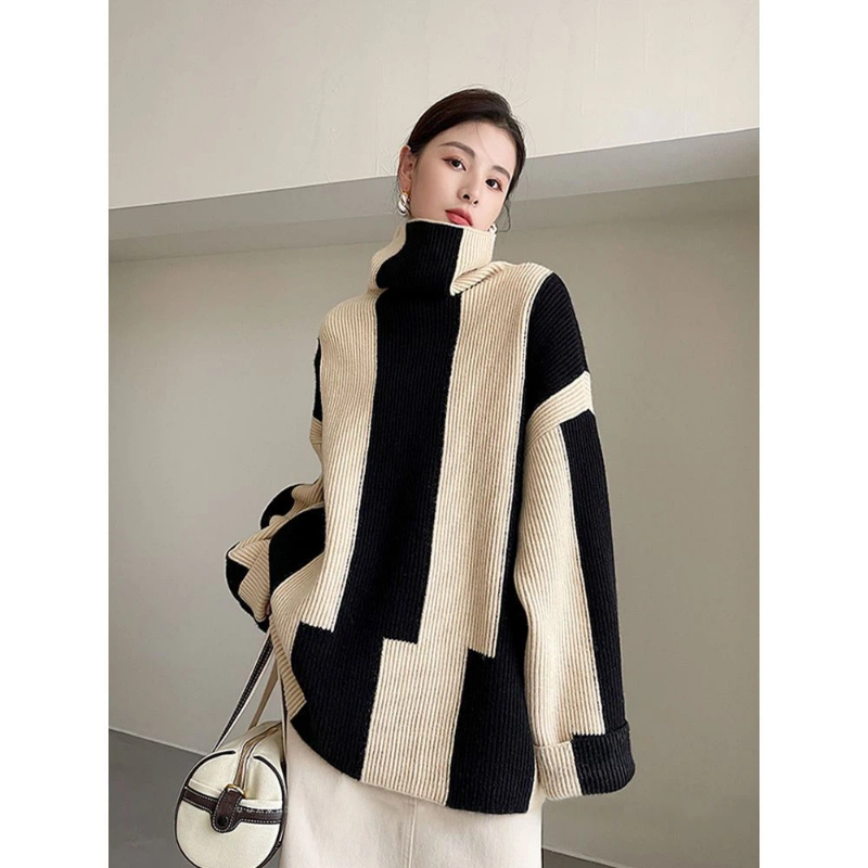 Lazy Style Striped Contrast Lo - Winter Clothing Korean ulasan dan harga