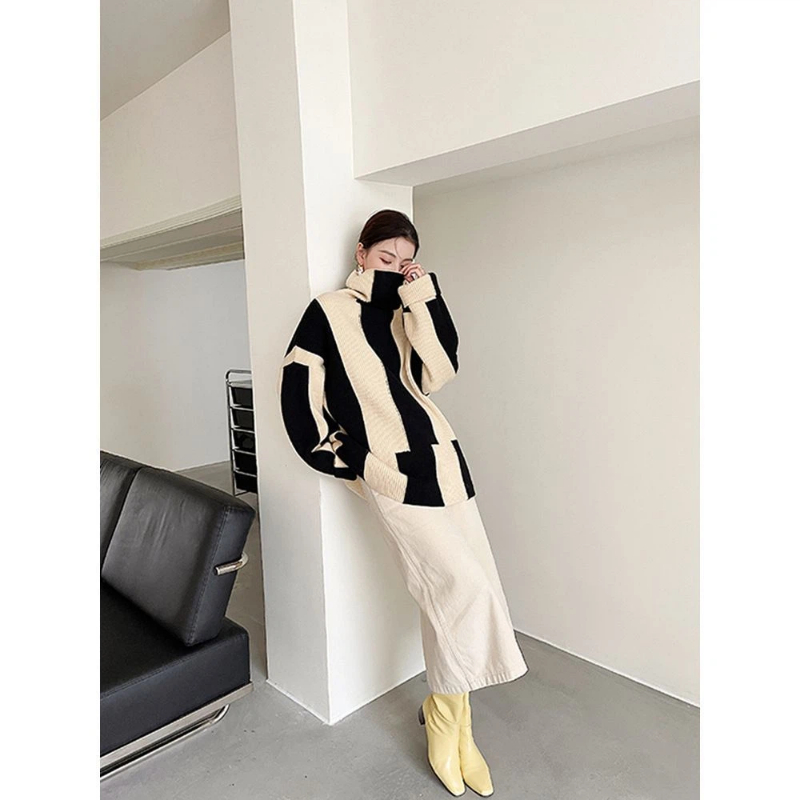 Lazy Style Striped Contrast Lo - Winter Clothing Korean ulasan dan harga